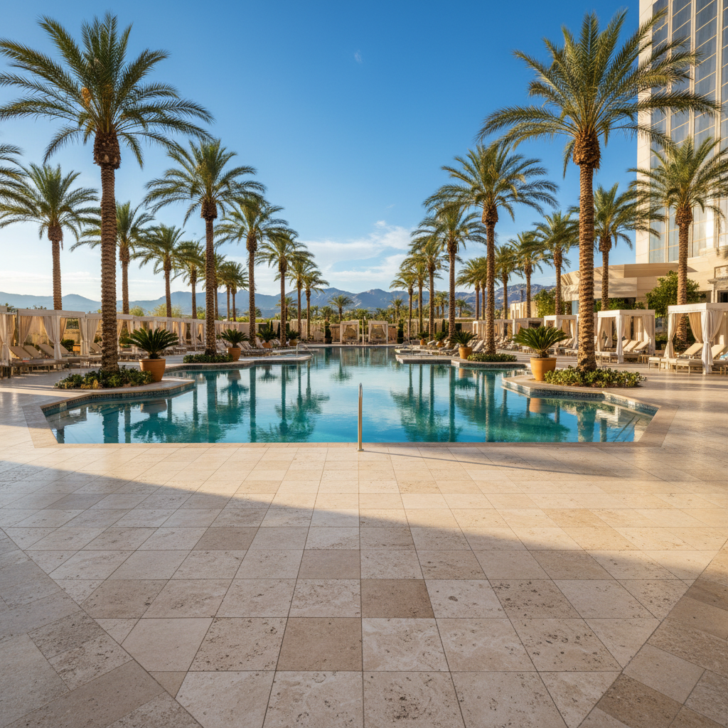 Sealed travertine floor after professional restoration and mineral extraction